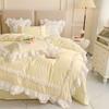 Korean Princess Lolita Bed 4-Piece Set Solid Washed Cotton Breathable Bed Sheet Duvet Cover Bedding Set with Lace