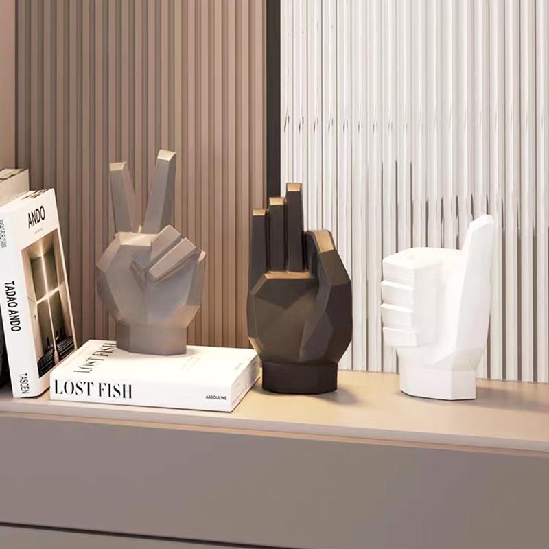 2025 New Modern Style Geometry Gesture Sculpture Resin Abstract Hand Love Statue Figurines Creative Wedding Home Living Room