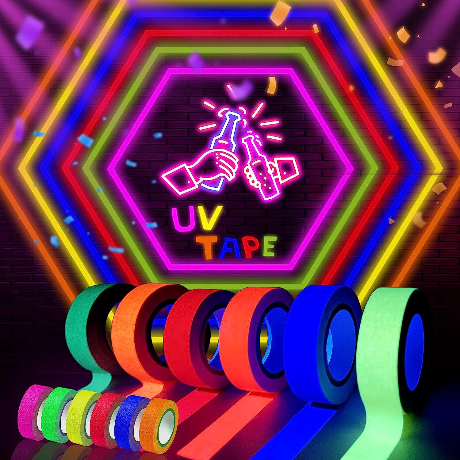 

Неонова тканинна стрічка Gaffer, флуоресцентна УФ-стрічка Blacklight, що світиться в темряві, для УФ-вечірки (0,6 дюймів X 16,8 футів) 1.5CM x 5M/0.6 Inch X 16.8 Feet рожевий