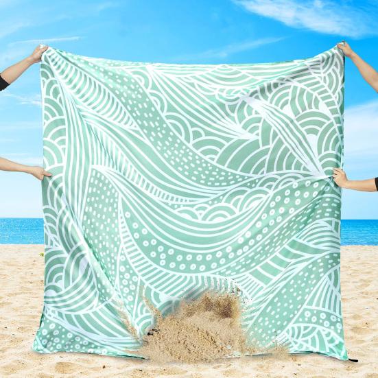 

Пляжный коврик для 1-4 взрослых, пескозащитный, водонепроницаемый, быстросохнущий, коврик для пикника на открытом воздухе, складное многофункциональное пляжное одеяло для кемпинга, пешего туризма, путешествия, пикника зелёный