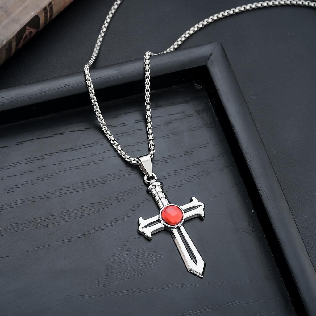 Kreuz Halskette Herren Europäischer und Amerikanischer Schmuck Anhänger Halskette Einfach Retro Vielseitig Herren Accessoires Pullover Kette