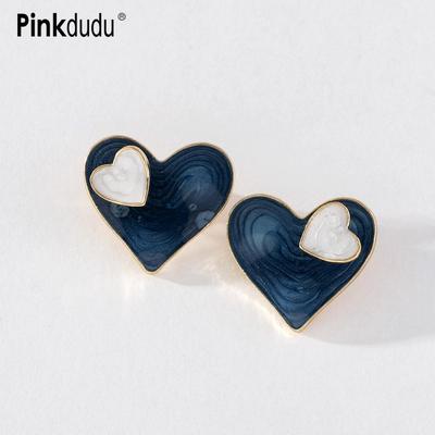 Fashion Blue White Love Stud Earrings Romantic Vintage Creative Painted Sweet Earring for Women Jewelry PD1266
