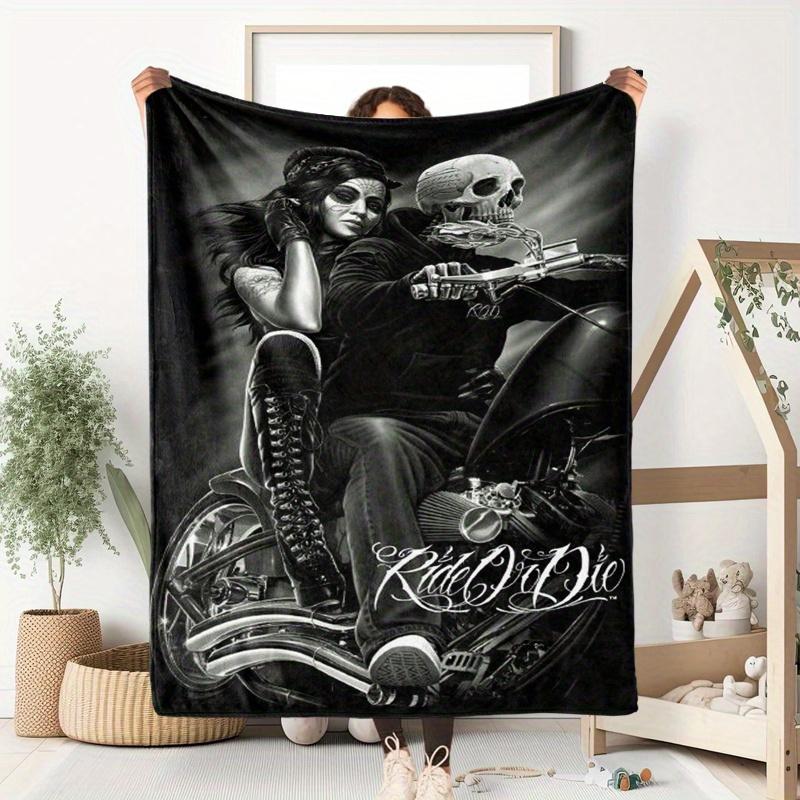 

Rebel Motorcycle Skull Blanket ,Soft Warm Flannel Throw ,All-Season Edgy Decor ,Perfect for Bed Sofa Outdoor 75x90cm