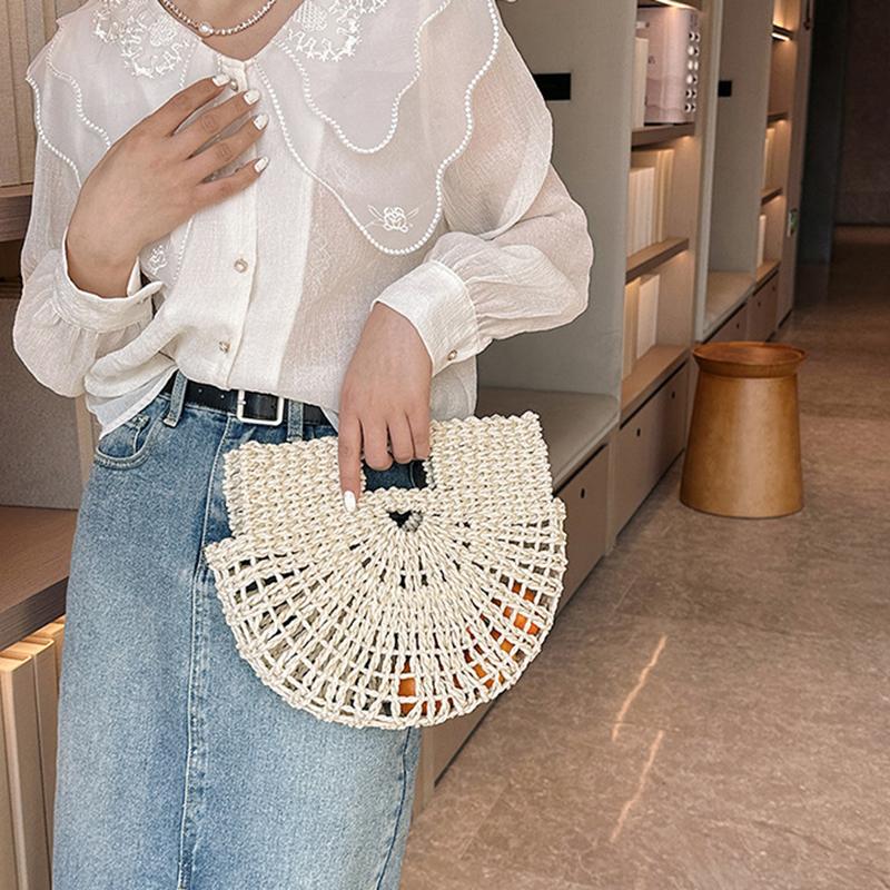 Yogodlns Bohemian Large Capacity Beach Bag Women's Straw Bag Stylish Handbag Natural Grass Hand Woven Designer Female Basket Shoulder Bag