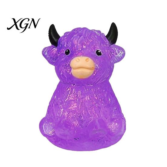 Highland Cow Stress Ball Glitter Squeeze Toy Slow Rising Clear Cattle Relief Anti-anxiety Soft Animal Shape Home Office Desk Fidget Shaped