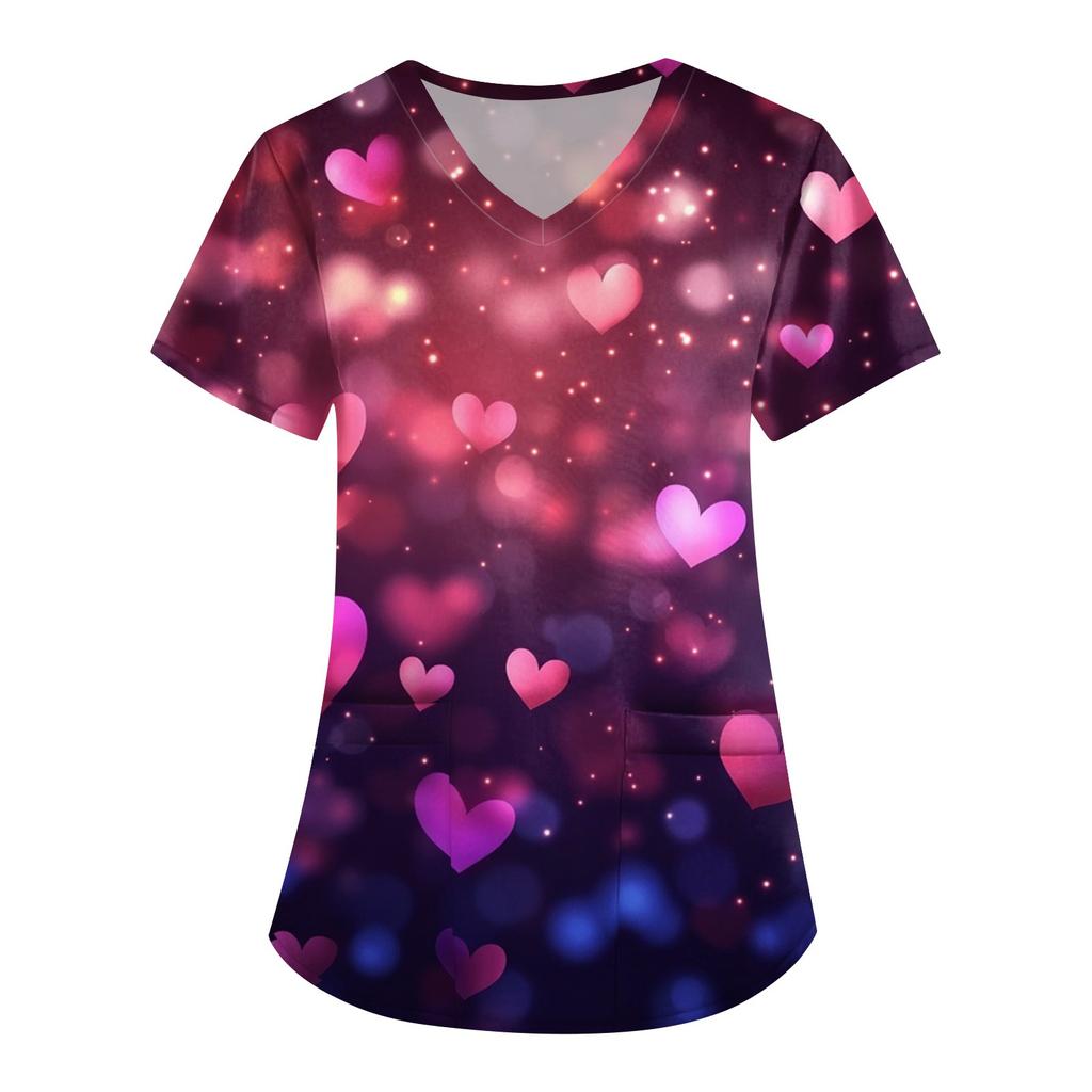 Women's V Neck Fashion Casual Valentine's Day Printed Tops Dry-nurse Top