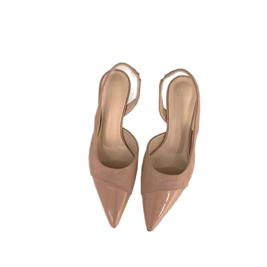 French temperament fairy style bag head sandals female summer pink pointed high heels commuter bag head empty sandal clip