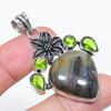 Natural Labradorite, Peridot 925 Sterling Silver Jewelry Pendant 2.09" z1h07