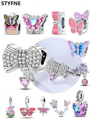 Charms Plata Shiny Bow Beads Charm Copper Plated Fit Charms Copperoriginal Bracelet For Jewelry Making Diy Charm