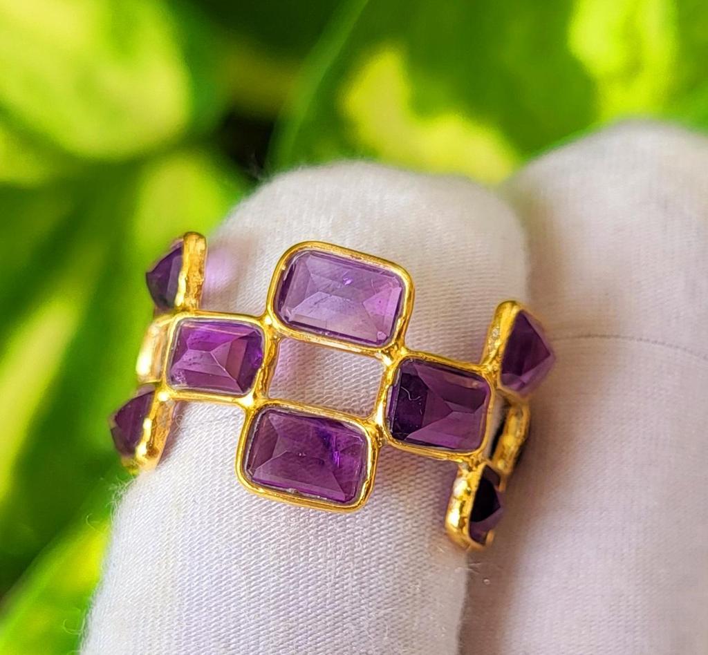 Natural Purple Amethyst Gemstone 925 Sterling Silver Eternity Ring 6.5 US, Gift