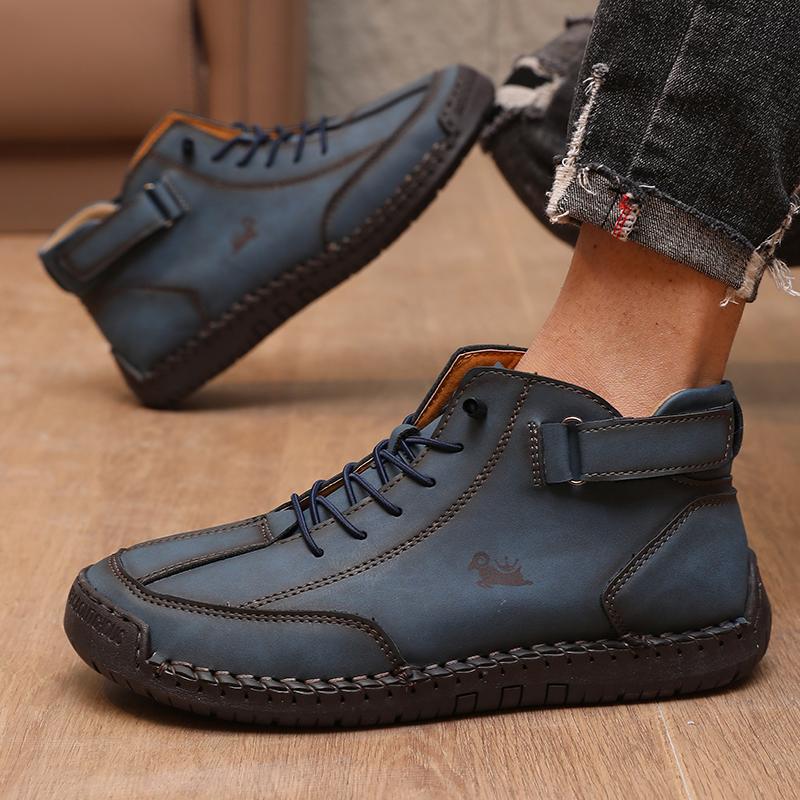 Men's Mid Top Boots Waterproof Casual Motorcycle Sneakers Flats Fashion Moccasins Tooling Shoes Luxury Footwear Plus Size 38-46