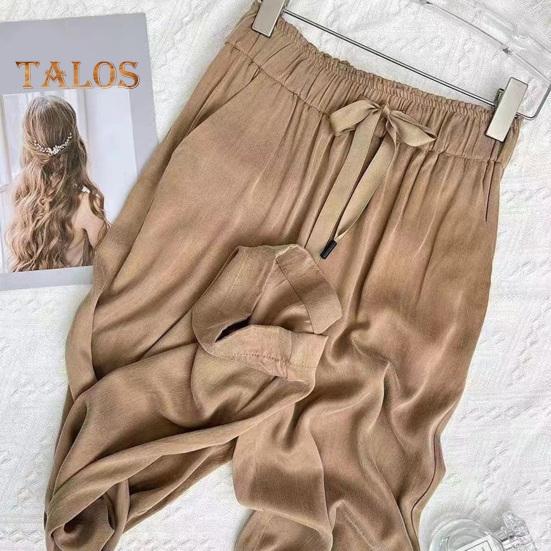 Women Casual Pants Elastic Waist Adjustable Drawstring Straight Wide Leg Trousers with Pockets Solid Color Loose Fit Long Pants