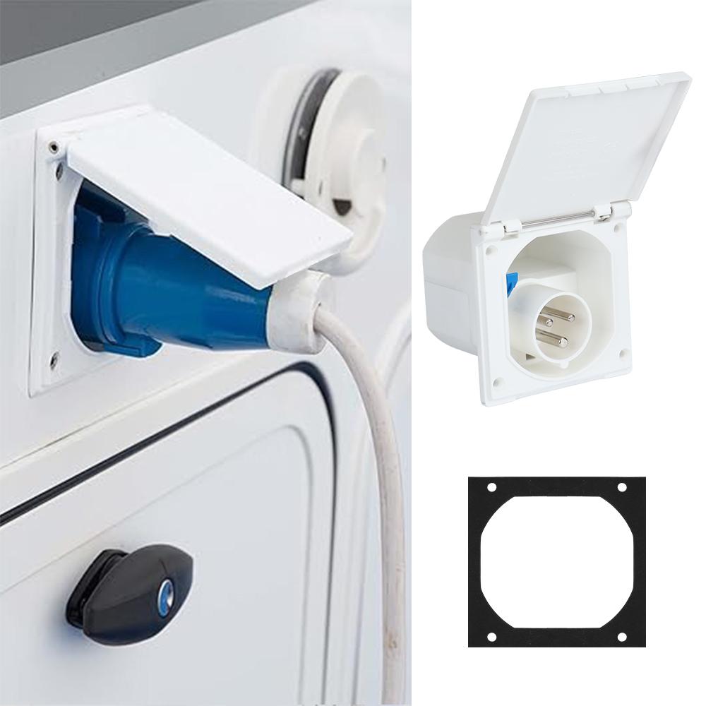 CEE Caravan Power Supply Plug 3 Pin 230 V / 16 A Ma Hook Up Socket Camping Extension Plug With Hinged Lid