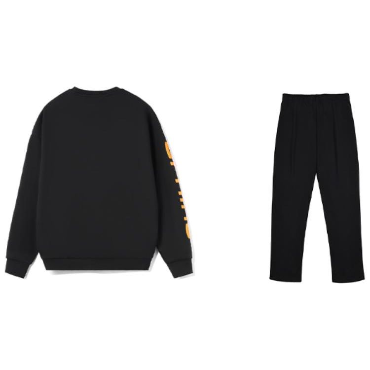 Li Ning Warm Fleece Logo Printed Crew Neck Pullover Sweatshirt And Knitted Long Pants Casual Sports Set Men Sweatshirt, Pants AWDSD23-3+AKLTC41-1