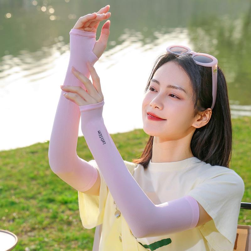 Ice Silk Sun Protection Sleeves with Finger Gloves - UV Protection, Breathable, Loose Fit for Men & Women
