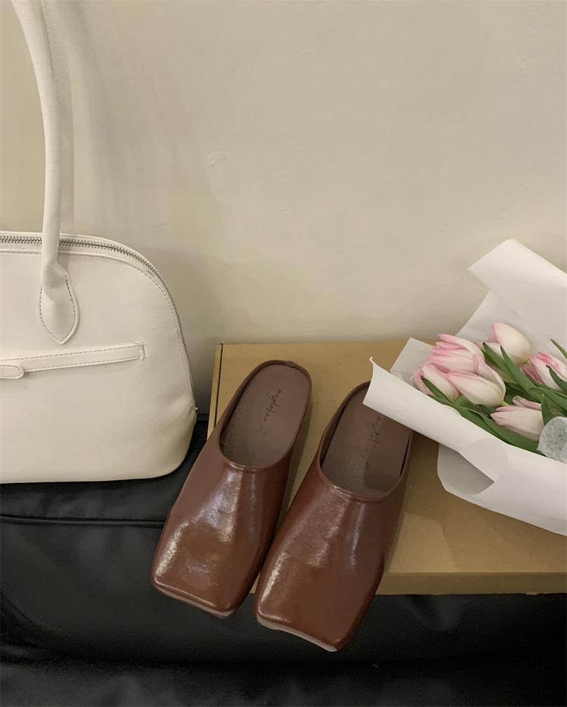 2025 foreign trade tail goods women's shoes retro washed old half-tray flat-soled ballet shoes flat-heeled cool slippers outer wear