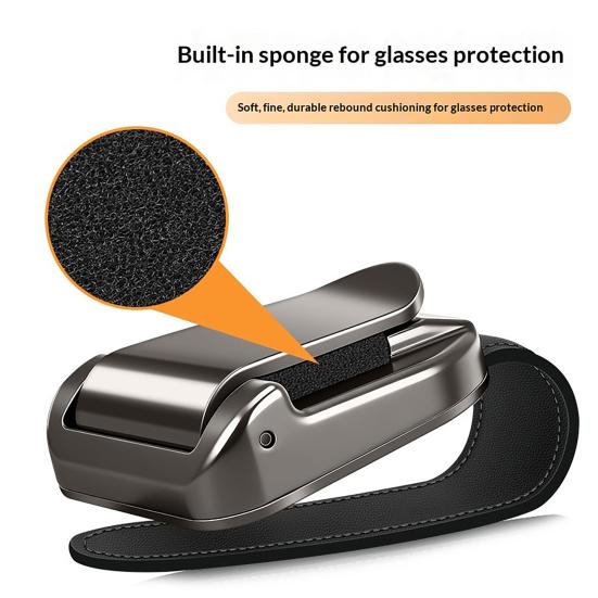 Car Sunglasses Clip for Visor Multi-Function Holder for Glasses Cards Ticket Scratch-Resistant Lining Zinc Alloy Elastic Clamp Car Sun Visor Accessory