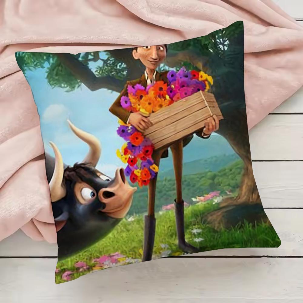 Niedlicher Cartoon Ferdinand Kissenbezug Kissenbezug Anti-Hausstaubmilben Kissen Unsichtbarer Reißverschluss seidiger kurzer Plüsch Sofakissenbezug