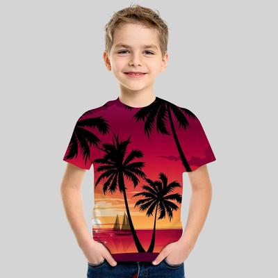 Children's T-Shirt Boy Coconut Tree 3D Printed T-Shirts for Boys Vacation Hawaiian Tees T-Shirts Crew Neck Korean Kids Clothes