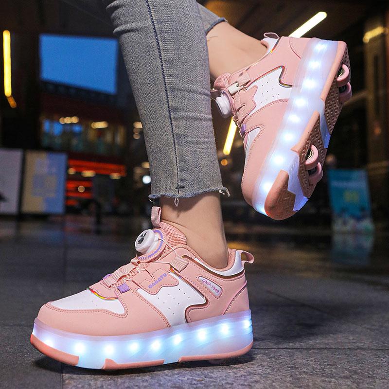 Kid's Luminous  Sneakers Sneakers Led Light Shoes Children's Kids Boys Girls USB Charging Glowing Wheels Parkour Roller Skate Shoes