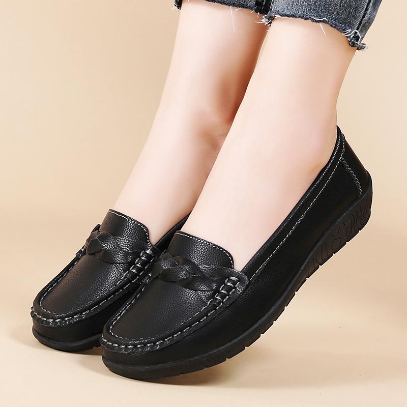 Echtes Leder Damen Ballerinas Keilabsatz Retro Schuhe Damen Slipper Damen Mokassins Leichtgewicht Übergröße Zapatos Mujer