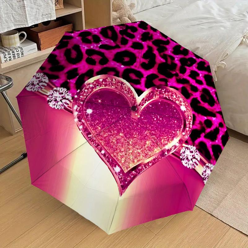 

1pc Leopard Heart Automatic Open/Close Umbrella, 8-Rib Sturdy Frame, Umbrella for Travel, Everyday, Formal Events yy251126001