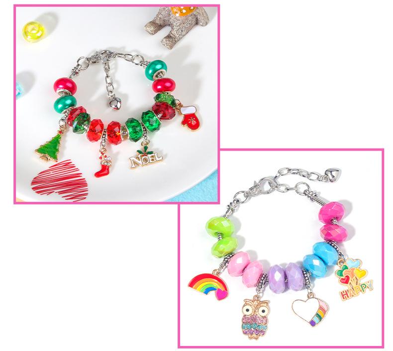 Crystal Beaded DIY Cartoon Christmas Alloy Bracelet Set for Girls - Handmade Jewelry Gift for Women