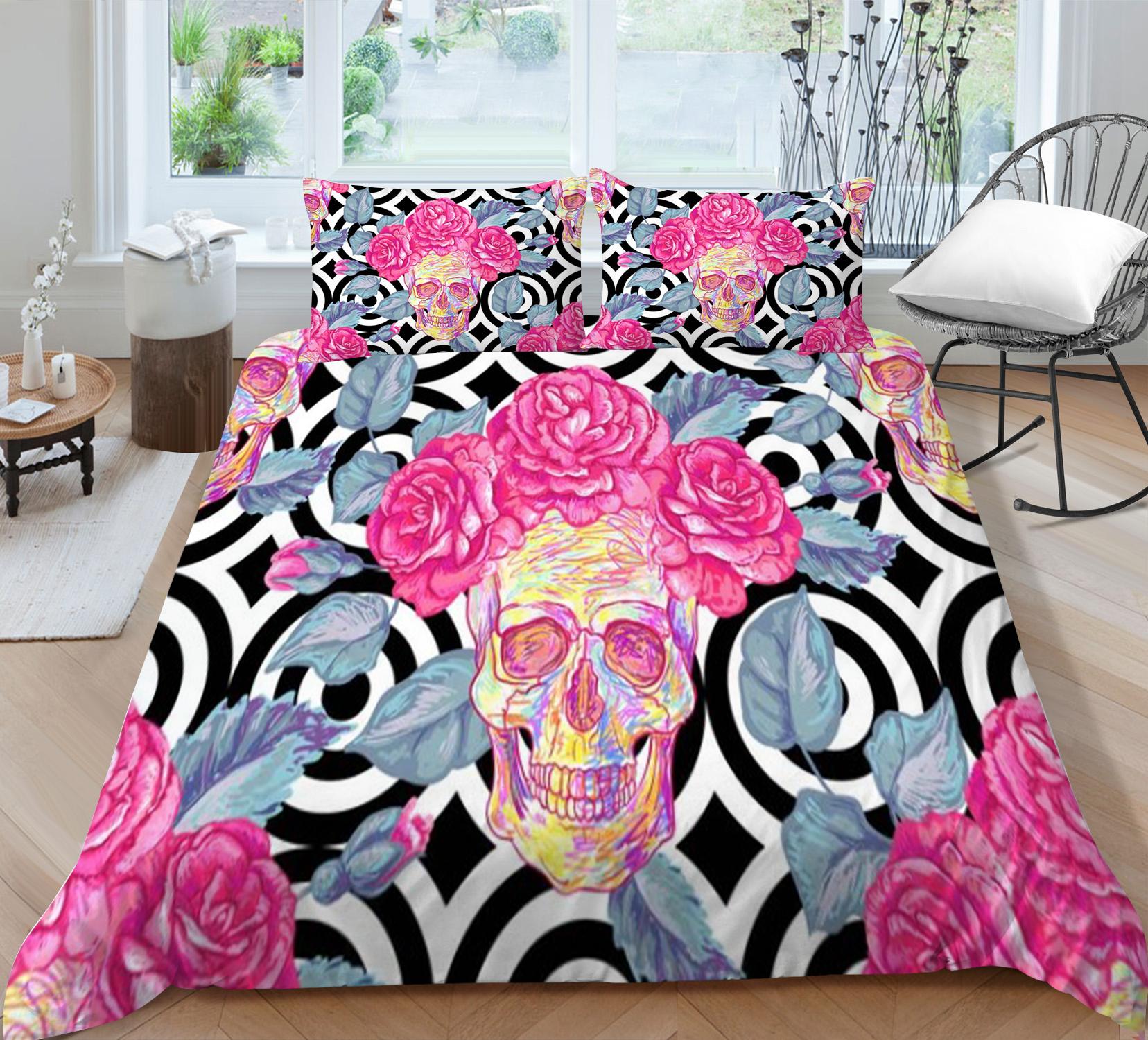 

Высококлассный роскошный чехол, комплект постельного белья в стиле 3D черепа для женщин и девочек, двуспальная кровать, одежда для домашнего декора в спальню EU Single 135x200cm