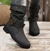 Autumn Winter Ladies Short Boots Belt Buckle Decorated Cowboy Boots Wedge Heel Thick Sole Non-Slip Outdoor Boots