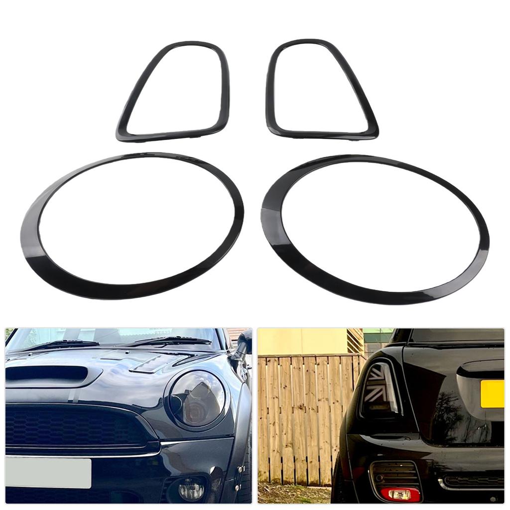 4pcs Gloss Black Car Headlight Taillight Surround Cover Trims ABS Replacement for Mini R56 R57 Cooper S JCW 2007-2015