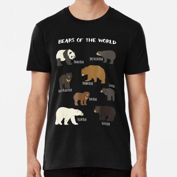 Bears Of The World Grizzly Bear Panda Black T-Shirt S-5XL Best T-Shirt
