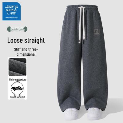 JEANSWEST LIFE Men's 2025 Fall/Winter Loose Straight Leg Casual Pants with Emblem Pattern