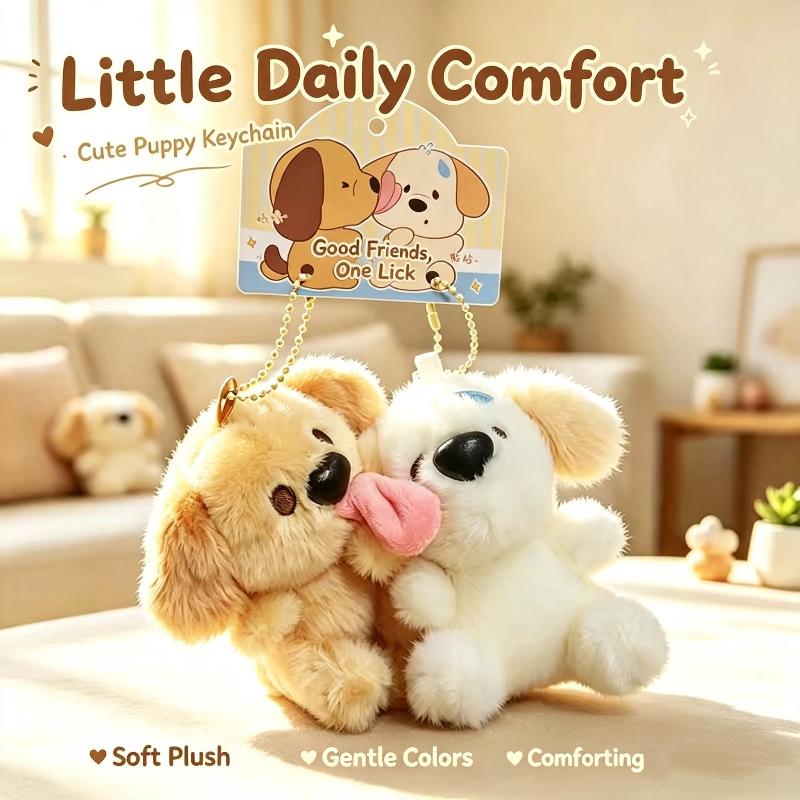 Cute Plush Puppy Couple Keychain Soft Fluffy Kissing Design 1/2 Pcs Bag Charm for Girlfriend Gift Daily Accessories