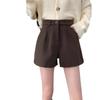 2024 Women's High-Waisted Woolen Shorts: A-Line, Slimming, Thickened, Black Casual Pants for Autumn & Winter Wear