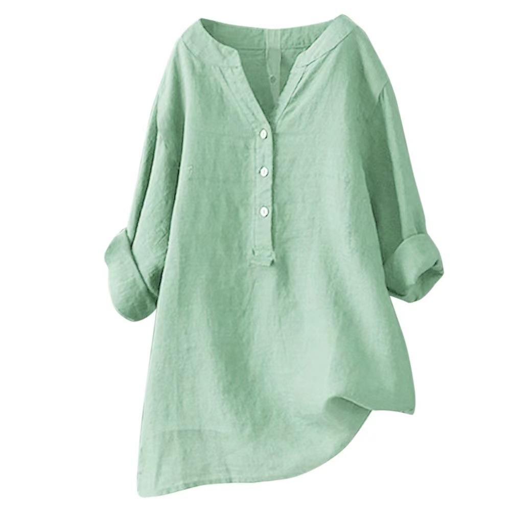 Women's V Neck Long Sleeve Linen Shirt Loose Fit Casual Commuter Blouse for All Occasions