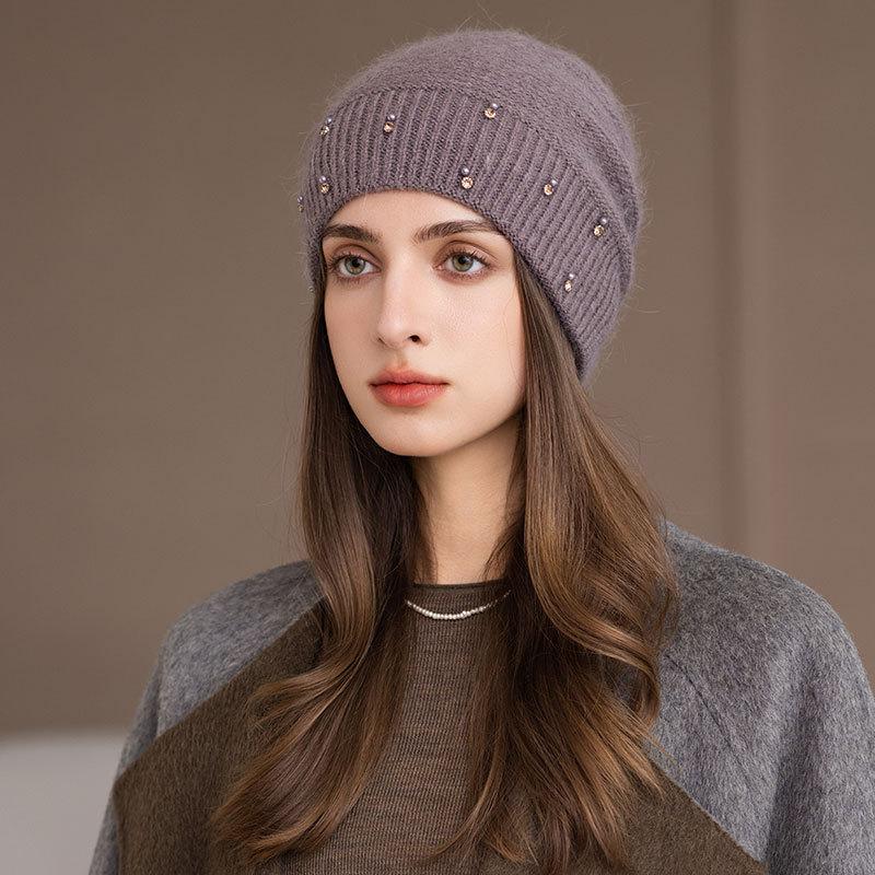 

Rabbit Hair Knitted Bag Head Hat Women s Winter Wind and Cold Pullover Wool Fashion Thermal Hat one size