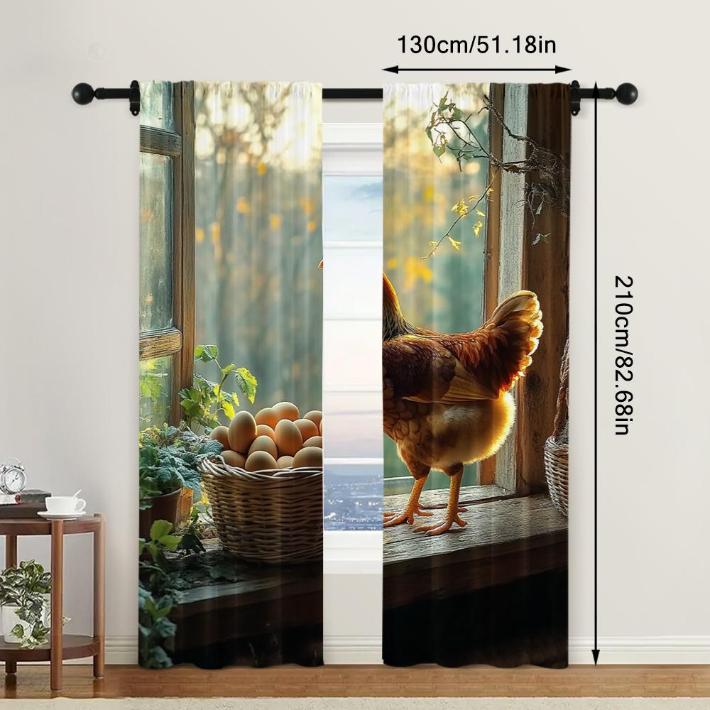 2pc,  Curtains Farmhouse Chicken Versatile Polyester Fabric,Without Electricity Festive Holiday Suitable for Room, Parties Decor