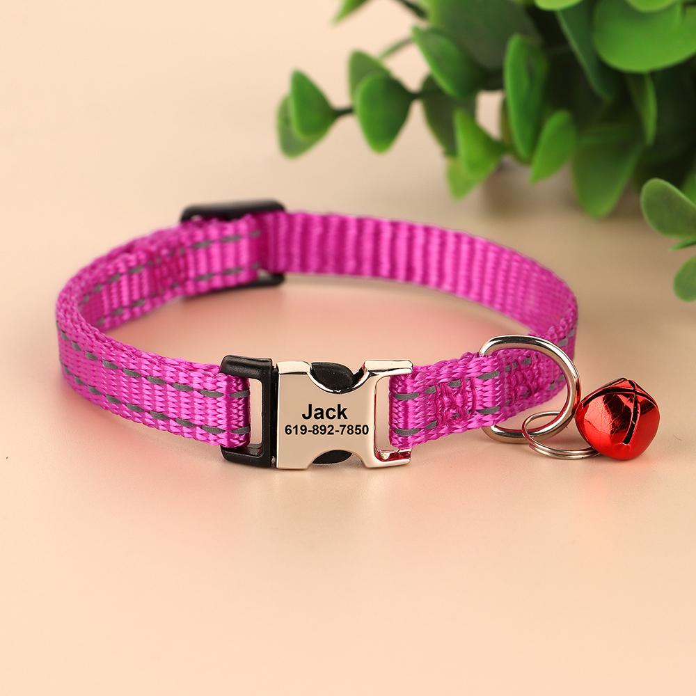 Collare per gatti personalizzato Collare per cani in nylon riflettente Collari identificativi con campana Incisione gratuita per gatti Cani di piccola taglia Chihuahua 10 colori