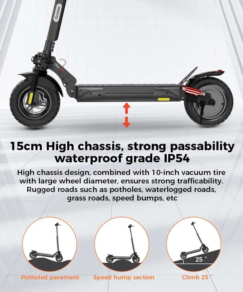 Elektrická koloběžka iScooter iX4 800W Motor 48V15Ah Lithium-iontová baterie Maximální rychlost 45km/h Maximální dojezd 40-45km