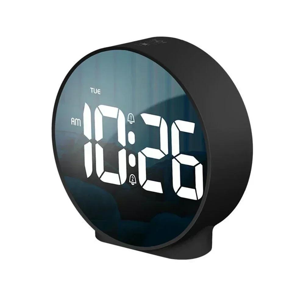 Teen Digital Alarm Clock, Bedside Alarm Clock, Desktop Round Clock With Large Curved LED Display LED Desk Clock Digital Alarm