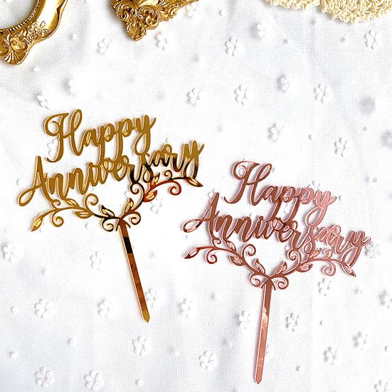 5Pcs Cake Topper Happy Anniversary Design Decorative Acrylic Dessert Pastry Cupcake Picks for Party