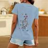 Women Square Neck Short Sleeve Top Black Galaxy Colorful Glitter Butterfly Print Blouse