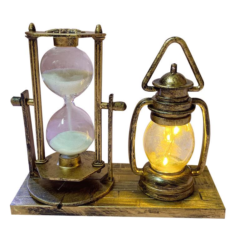 Antique Flow Sand Street Lamp Pen Holder Student Gift White Hourglass Color Changing Small Night Light Ornaments