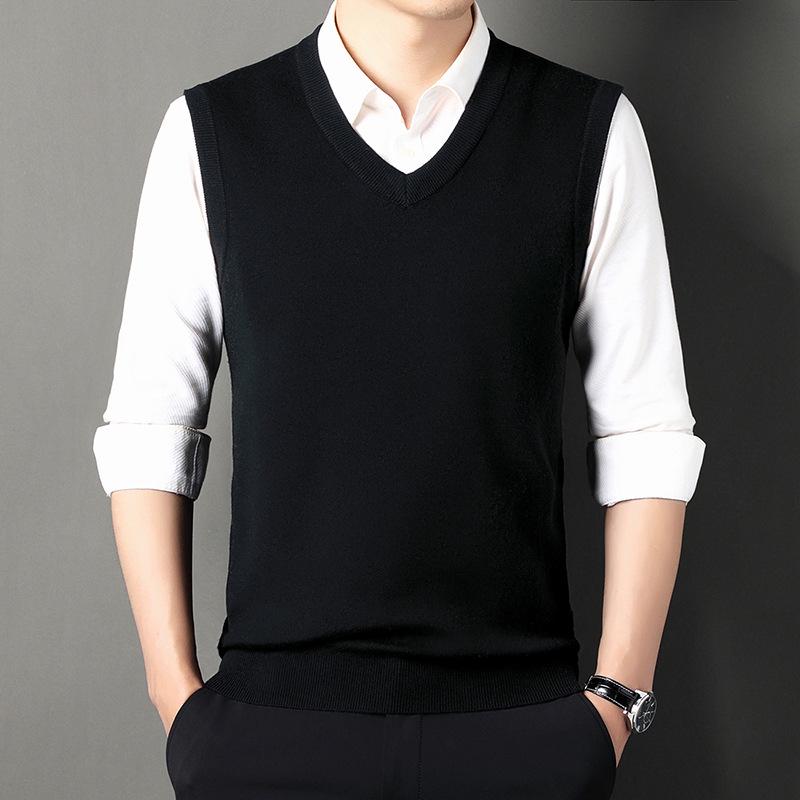 Men's 100% Pure Wool Thickened V-Neck Vest for Autumn/Winter