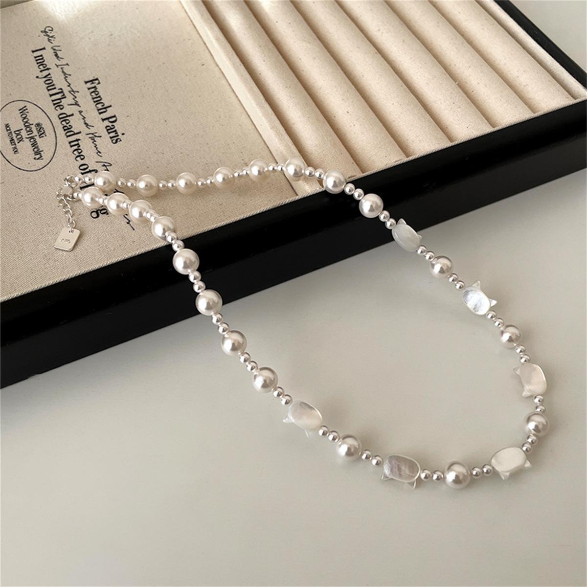 

Ожерелье из круглых бусин из стерлингового серебра 925 пробы, изысканное и милое, цепочка на ключицу с натуральным перламутром, жемчужная цепочка на шею как у Ni Ni 925 silver