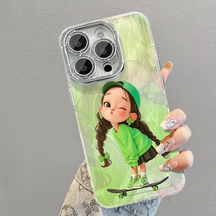 The Skateboard Girl Is Suitable for The Cute Cartoon Apple 16, Phone Case 15, Pro Max, Feather Screen 14, Super Cute 13, and High-end 11
