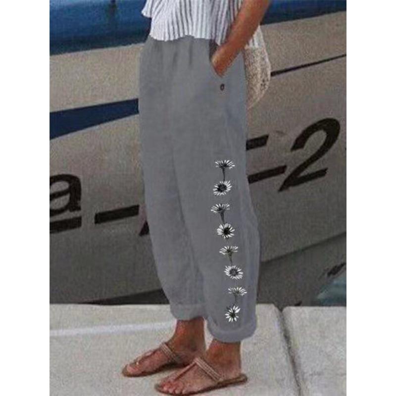 Fashion Popular Floral Print Harem Pants with Flower Pockets Mid Waist Trousers Streetwear