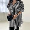 Frauen Drehen Unten Kragen Langarm Bluse Tops Frühling Sommer Lose Beiläufige Streifen Shirts