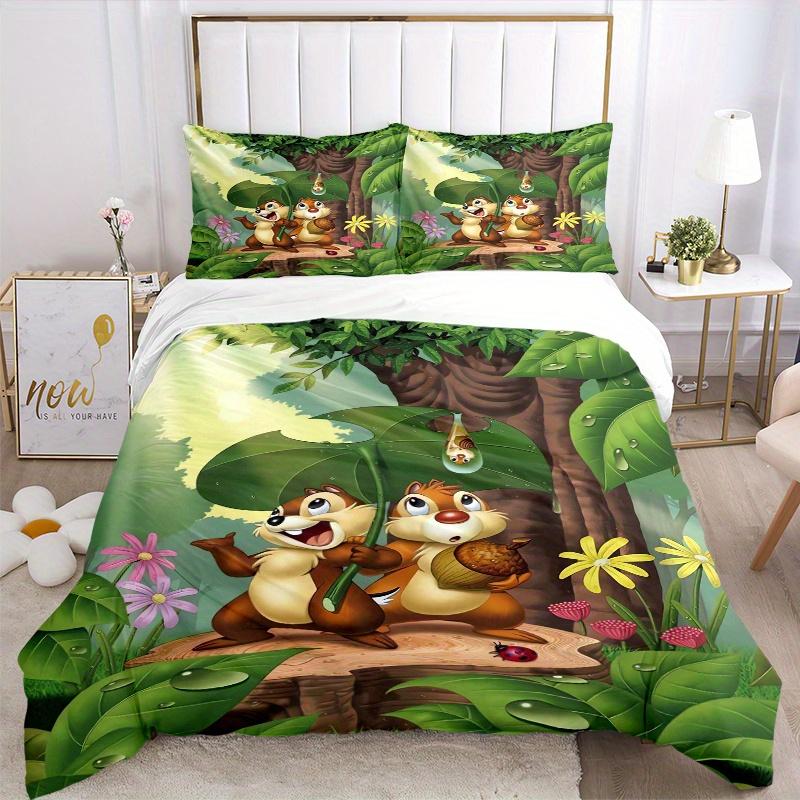 3pcs Cartoon Chip & Dale Print Bedding Set (1 Cover + 2 Pillowcases, Without Inserts) S007