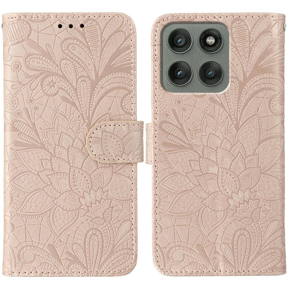 For Motorola Edge 60 Pro 5G Case Lace Flowers PU Leather Flip Wallet Phone Cover with Wrist Strap
